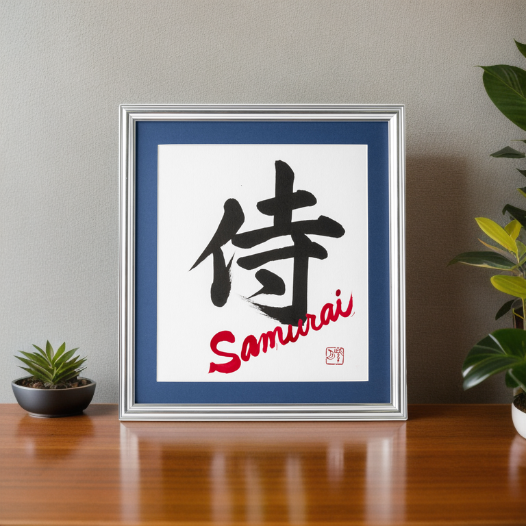 Samurai - Cadre en argent avec tapis bleu (livraison gratuite)