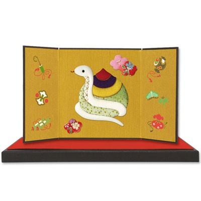 A Lucky Snake - Folding Screen, Bringing You Good Fortune, Raised Cloth Artwork