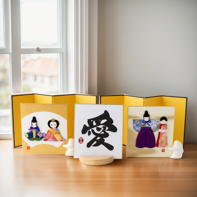 Bundled Product: Themed "Love" - Shodo and Raised Cloth Artwork, Design 1