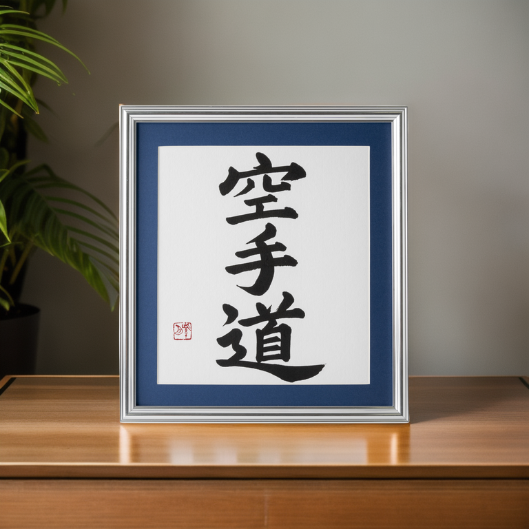 Spirit of "Karate-do" - Silver Frame with Blue Mat (Free Shipping)