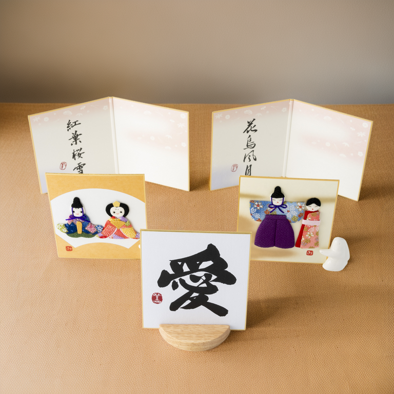 Bundled Product: Themed "Love" - Shodo and Raised Cloth Artwork, Design 3