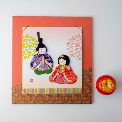 Hina Matsuri - Cadre du vermillon, œuvres d'art en tissu surélevées