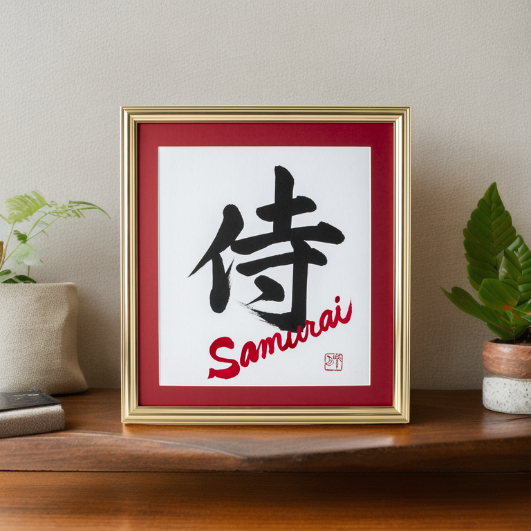 Samurai - Cadre en or avec tapis rouge (livraison gratuite)