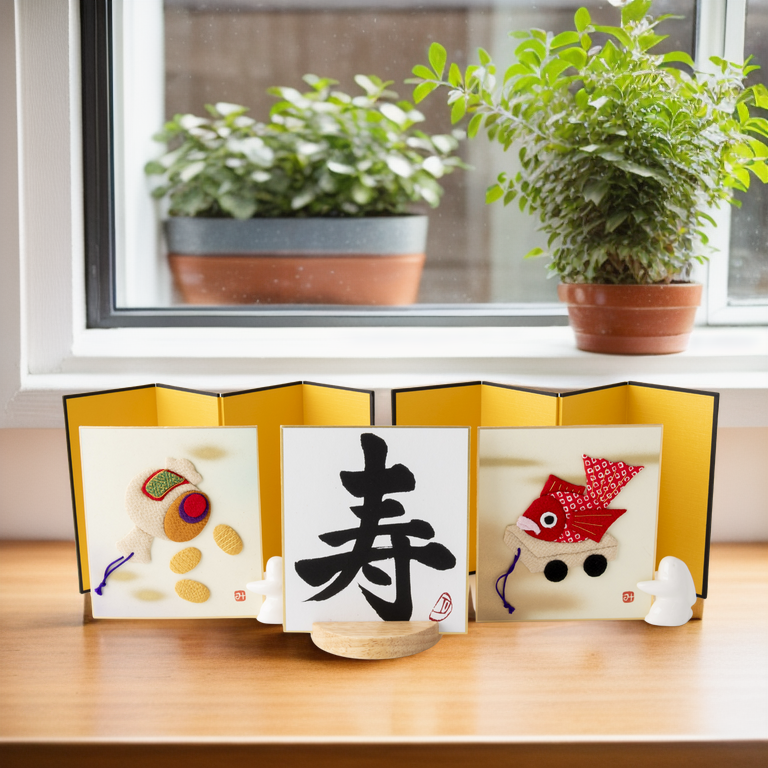 Bundled Product: Themed "Celebration" - Shodo and Raised Cloth Artwork, Design 1